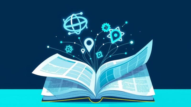 New York Times and Amazon collaboration symbolizing AI content licensing with technology elements.