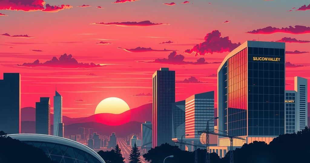 Silicon Valley skyline with modern architecture representing technology innovation and growth in artificial intelligence sector.