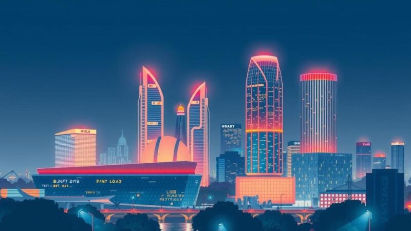 Bengaluru skyline representing a global tech hub with vibrant city lights and modern buildings, showcasing innovation.