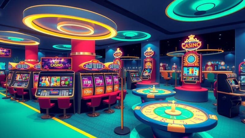 A digital artwork showcasing a crypto casino theme with vibrant colors and slot machines, reflecting exciting online gaming.