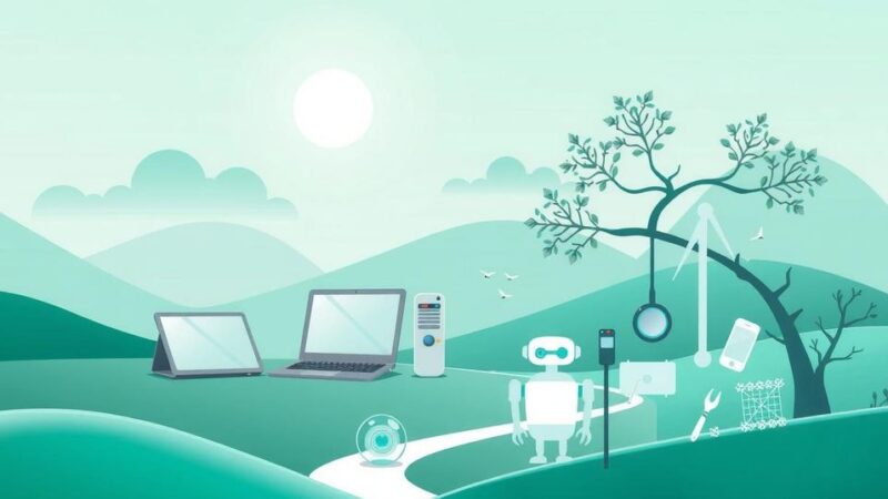 A serene landscape showcasing advanced technology and tools for improving community health outcomes.
