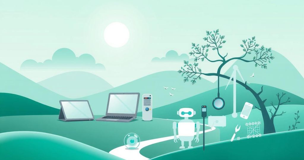 A serene landscape showcasing advanced technology and tools for improving community health outcomes.