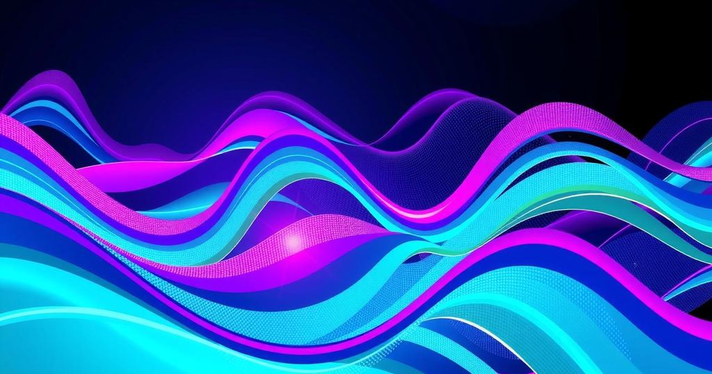 Colorful abstract representation of AI-generated images and legal disputes in Hollywood.