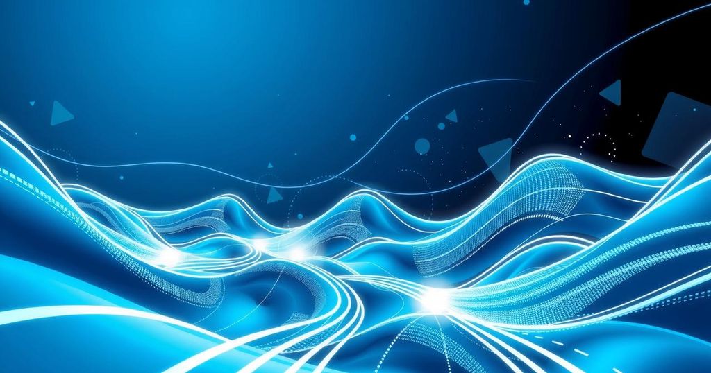 A representation of a digital landscape with AI elements, showcasing China's rapid advancement in technology.