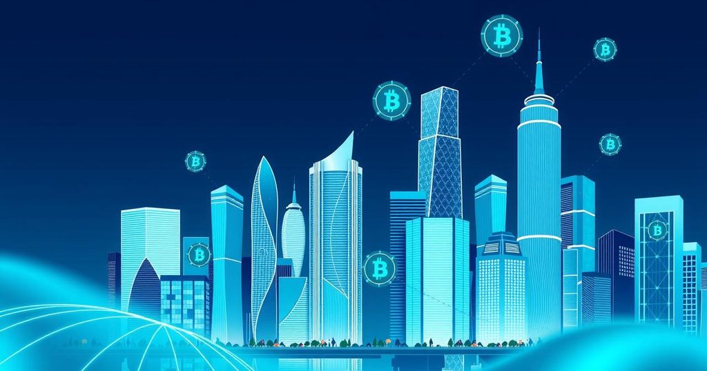 A vibrant cityscape representing technology, blockchain, and digital economy growth in New Jersey with futuristic architecture.