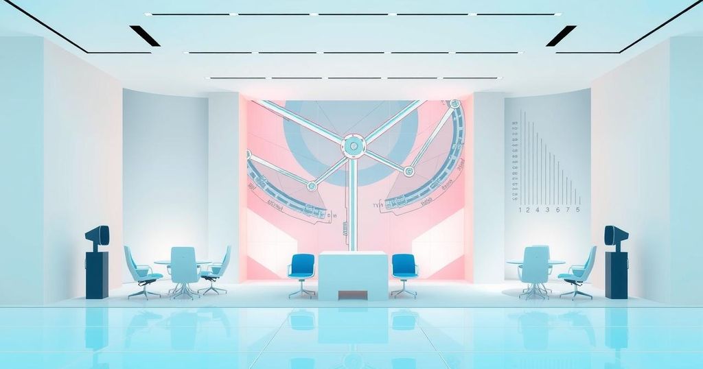 Simplified illustration representing Apple's WWDC 2025 tech conference with AI focus, using soft pastel colors.