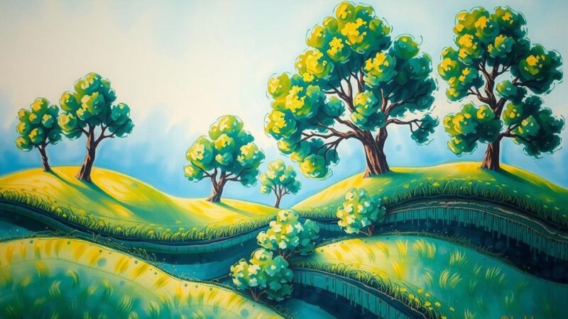 A serene landscape depicting technology and nature coexisting harmoniously, symbolizing innovation and creativity.