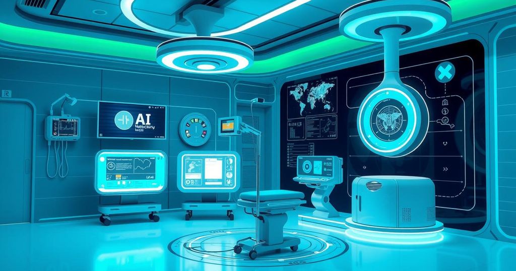 A vibrant depiction of advanced technology in healthcare, showcasing AI innovations.