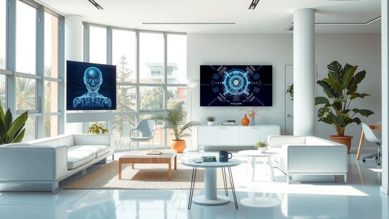 A modern, collaborative workspace showcasing technology and design innovation with a focus on creativity and ethics.