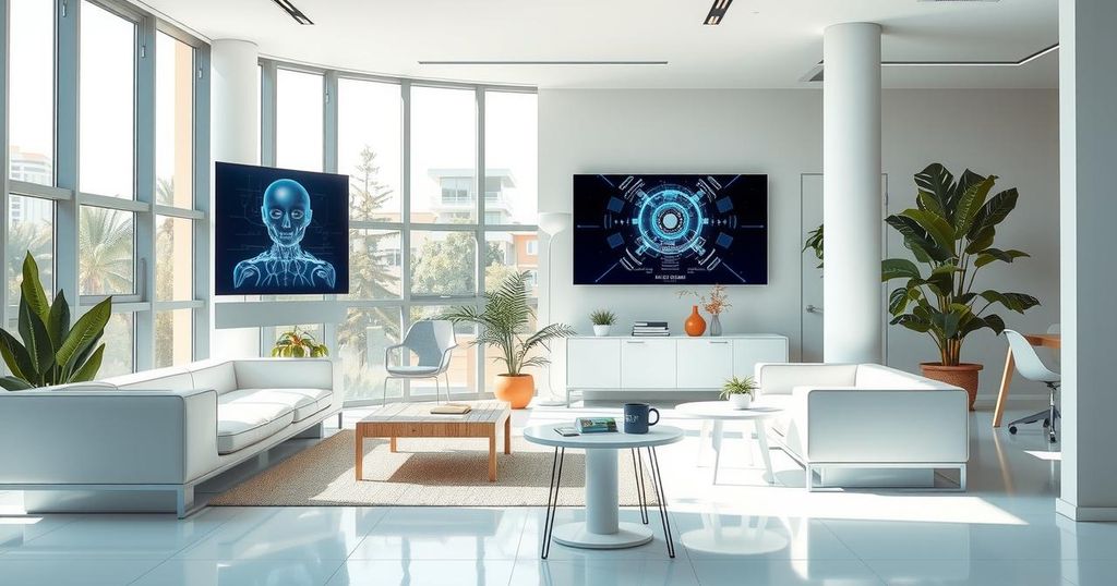 A modern, collaborative workspace showcasing technology and design innovation with a focus on creativity and ethics.