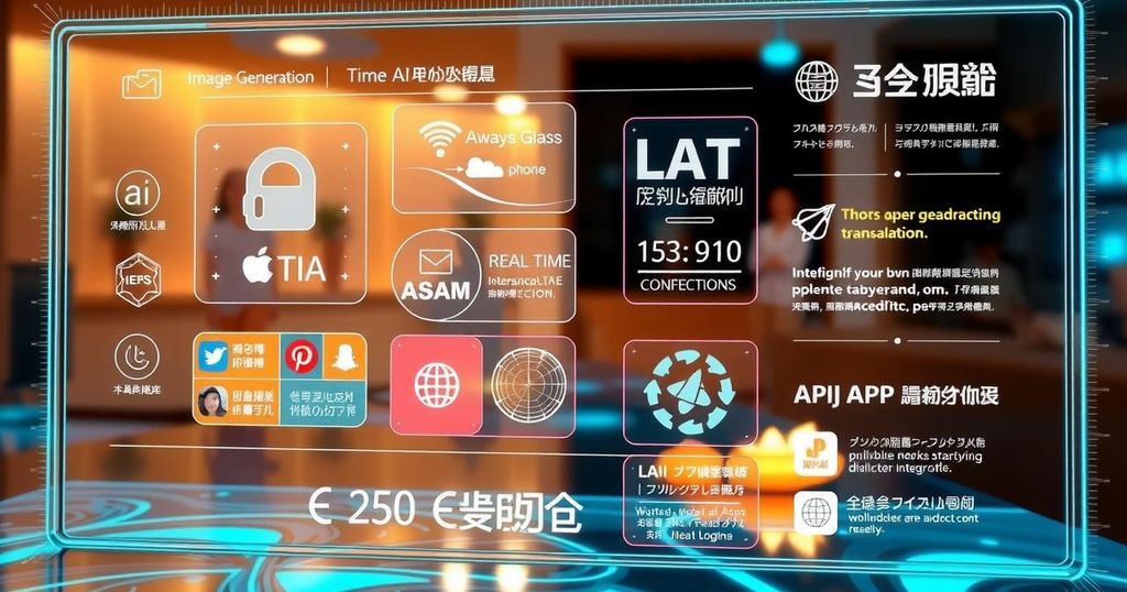 A digital interface showcasing advanced AI features with transparent icons and fluid design in warm color tones.