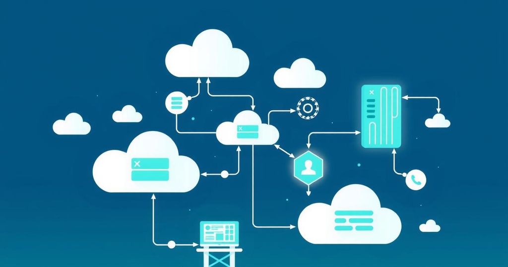 Abstract representation of insurance technology with AI integration, showcasing data flow, automation, and digital interfaces.