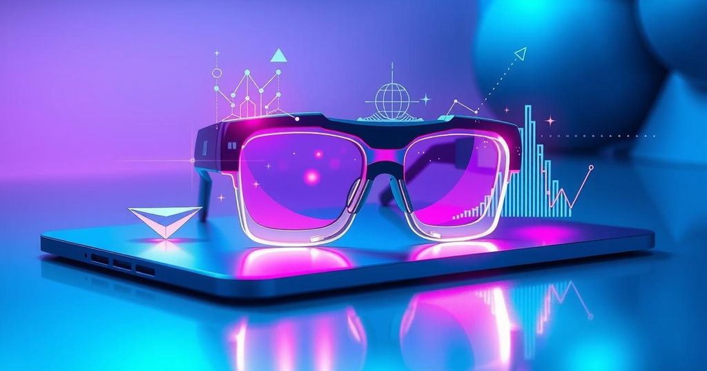 Futuristic AR glasses and technology advancements with vibrant colors representing innovation in tech.