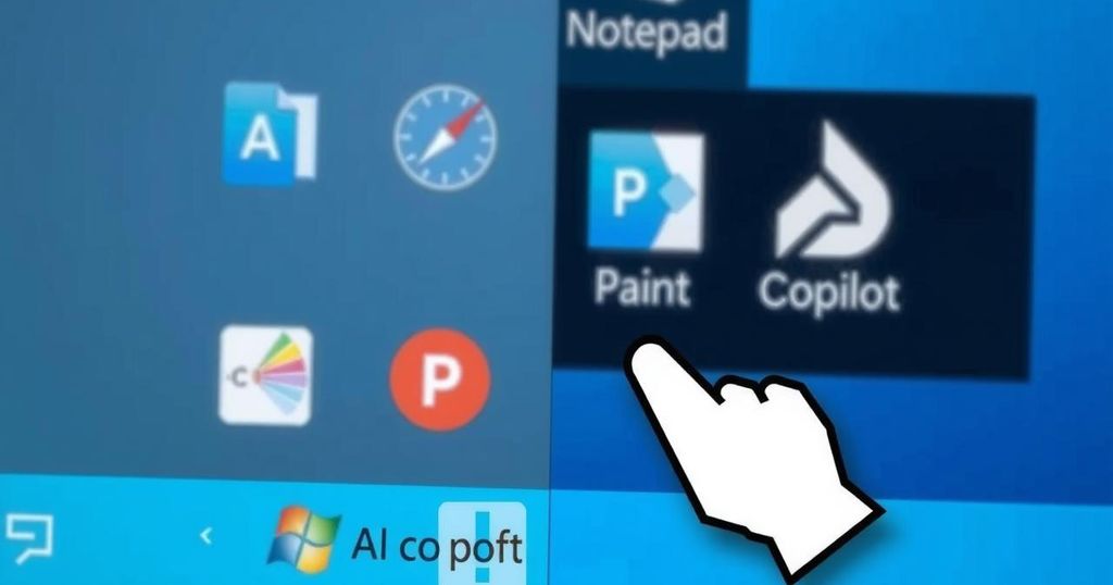 An illustration of a computer desktop with AI icons being unpinned and settings adjusted, in a modern style with cool colors.