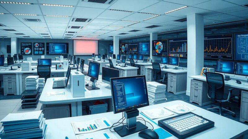 Civil servants using AI tools for productivity and efficiency in a modern office setting