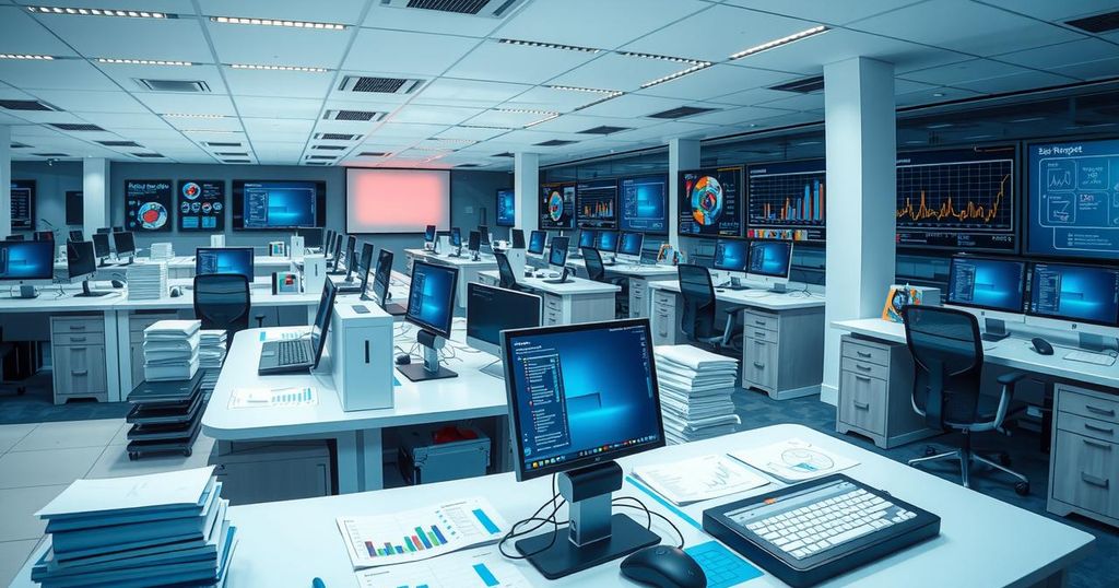 Civil servants using AI tools for productivity and efficiency in a modern office setting