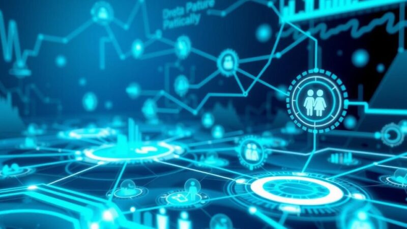 A digital healthcare landscape showcasing AI and data integration for precision care and improved patient outcomes.