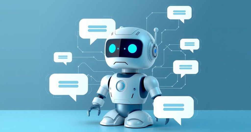 A modern digital interface featuring a chatbot, symbolizing government AI innovation, in a sleek, minimalist design.