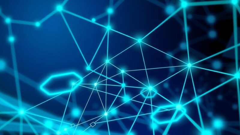 FIFA's new Avalanche-powered blockchain represented by a modern digital network design in vibrant blue and green tones.