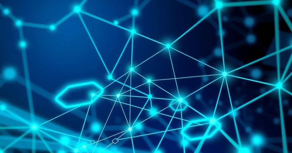 FIFA's new Avalanche-powered blockchain represented by a modern digital network design in vibrant blue and green tones.