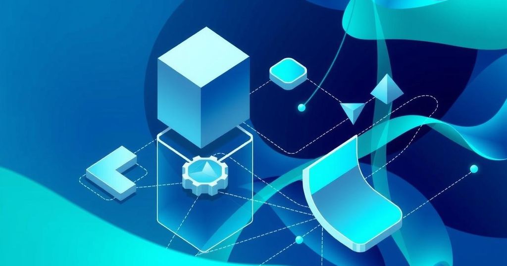 A modern abstract digital artwork representing the concept of cryptocurrency distribution and technology.