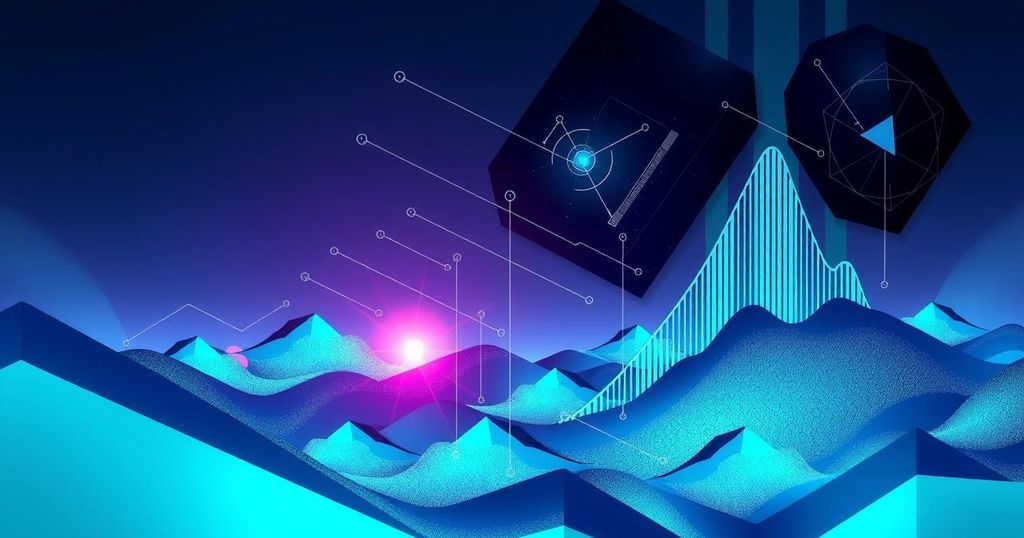 A digital landscape portraying the impact of AI on tech careers, featuring abstract representations of technology.