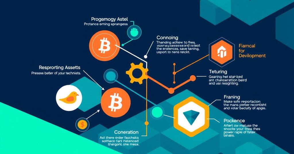 Colorful infographic depicting digital assets and innovation in technology, conveying a tech-driven landscape.