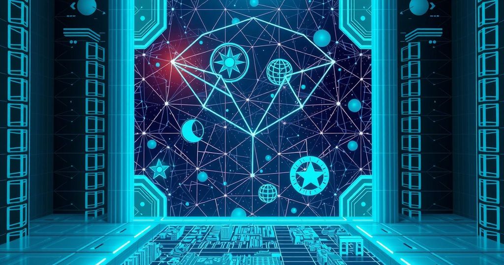 Artistic representation of an AI model excelling in mathematics, with elements of logic and reasoning in a digital style.