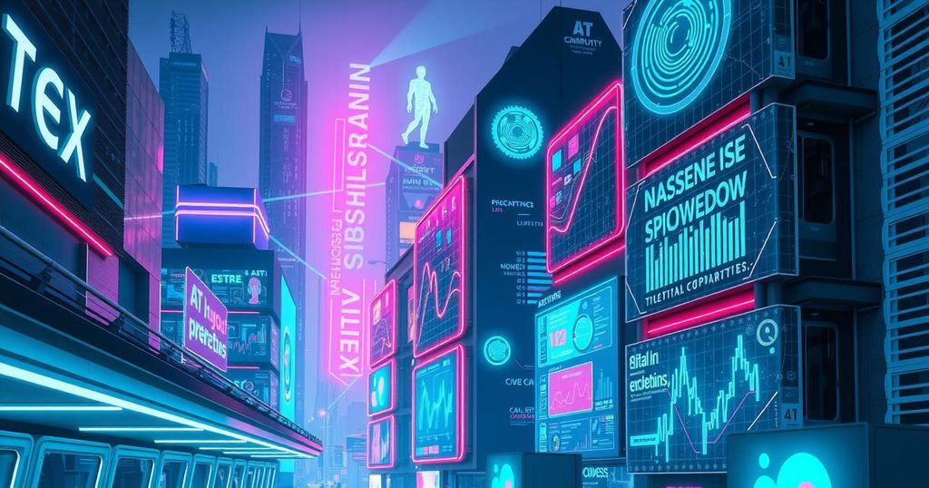 A sleek technological landscape showcasing quantum computing and AI advancements in a modern setting.