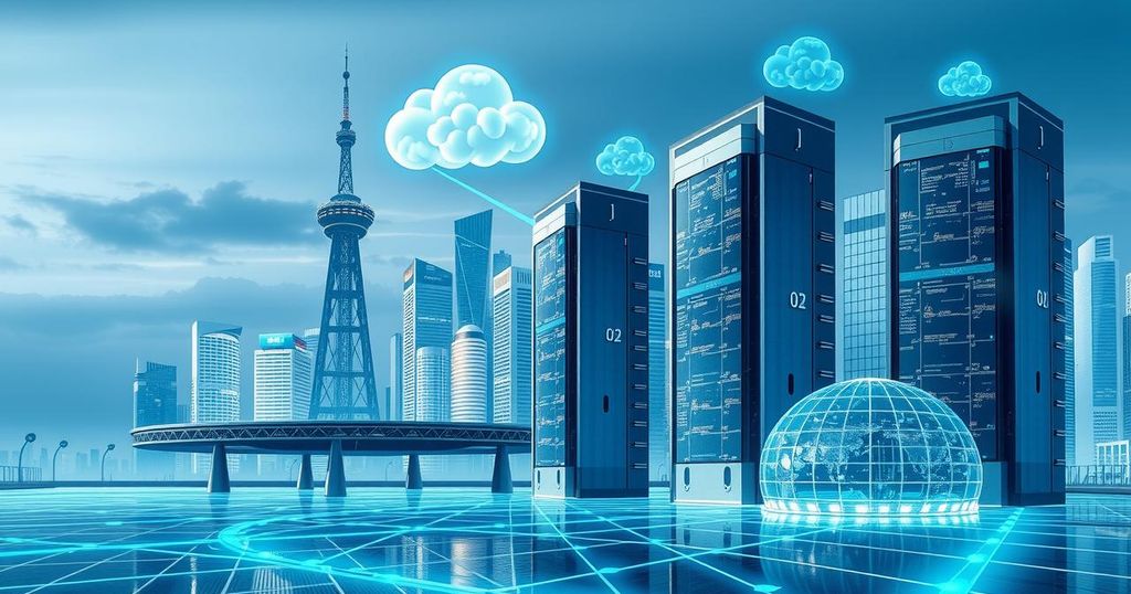 A high-tech urban landscape showcasing advanced semiconductor infrastructure and compliant tech investments.