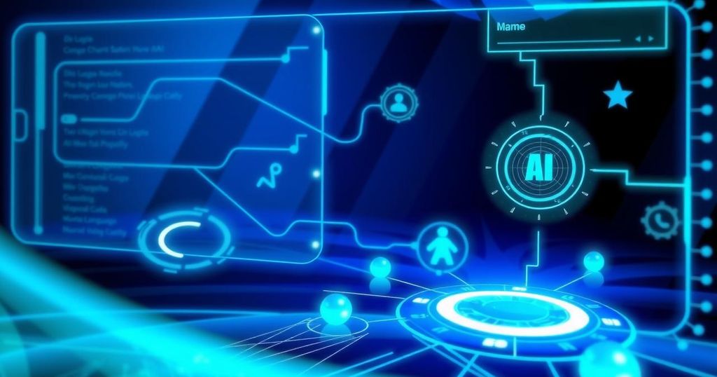 A futuristic interface representing Google's AI Mode with vibrant colors and digital elements symbolizing advanced search technology.