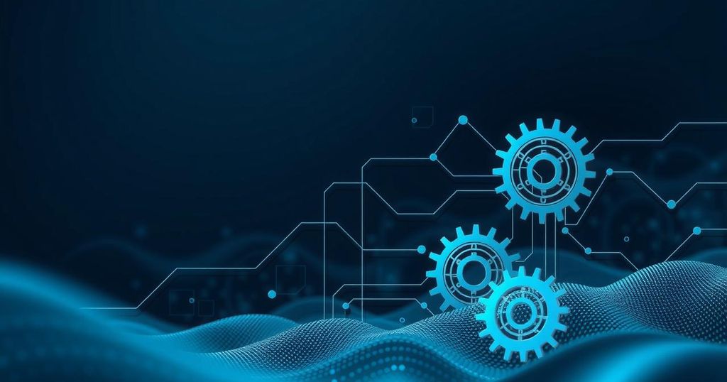 A visual representation of a tech landscape facing challenges, with abstract digital elements in a somber color scheme.