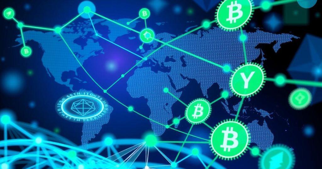 High-growth markets driving crypto adoption with vibrant visuals of global digital connections and blockchain technology.