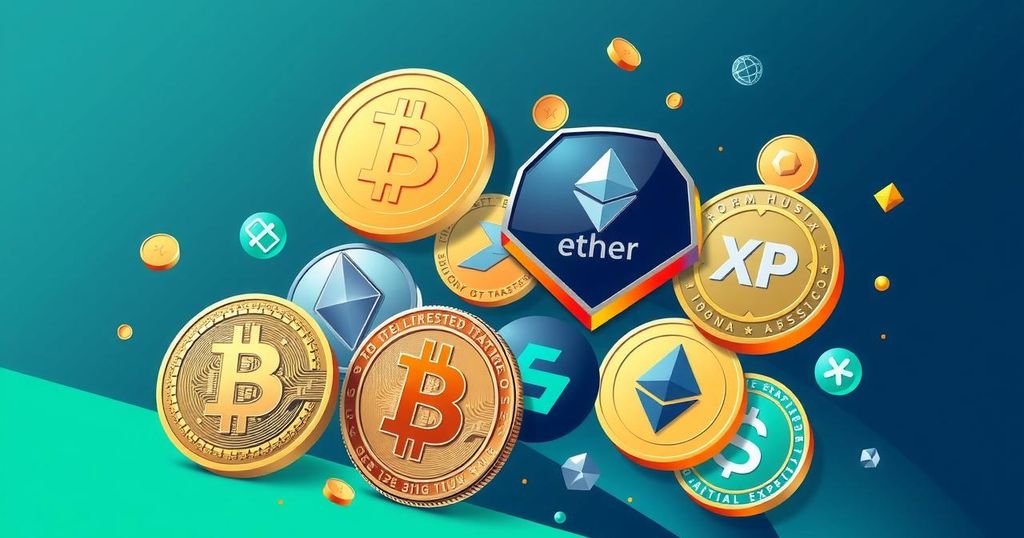 Illustration of a cryptocurrency exchange-traded fund featuring diverse crypto coins in vibrant colors.