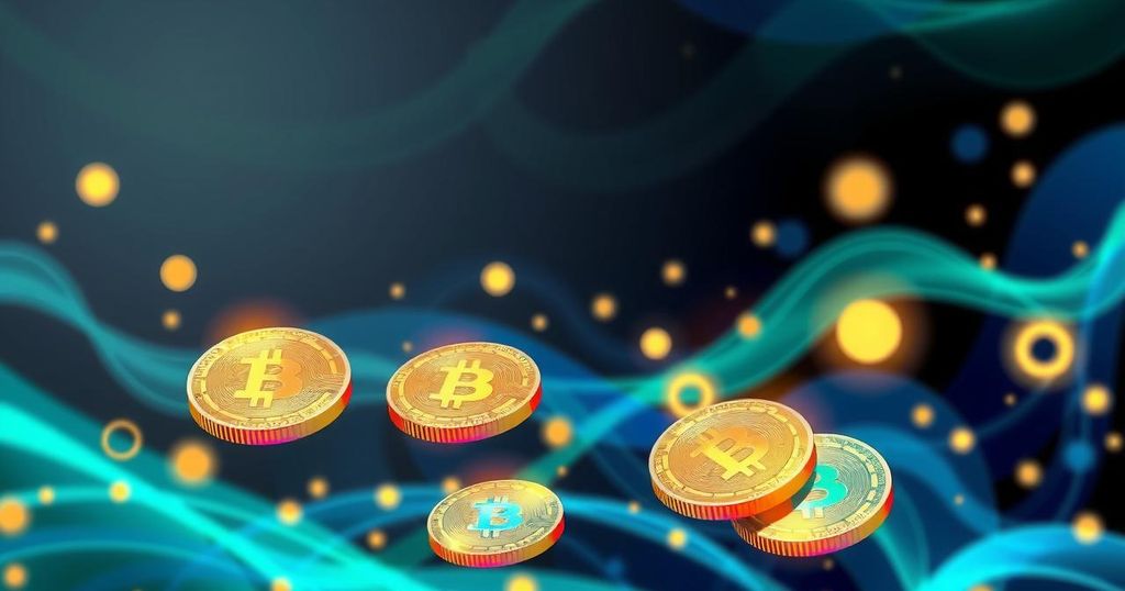 A futuristic digital money concept with vibrant colors and geometric patterns representing the evolution of cryptocurrency.