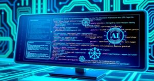 A modern AI interface showcasing a coding feature with vibrant tech colors and a sleek, user-friendly design.