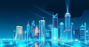 Nvidia CEO announces chip sales approval, symbolizing US-China tech collaboration with a dynamic skyline backdrop.