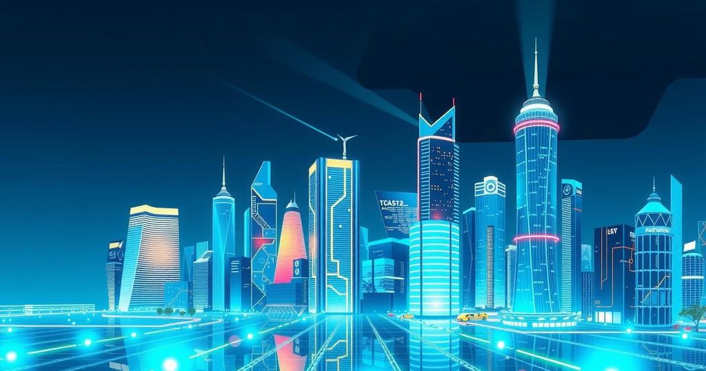 Nvidia CEO announces chip sales approval, symbolizing US-China tech collaboration with a dynamic skyline backdrop.