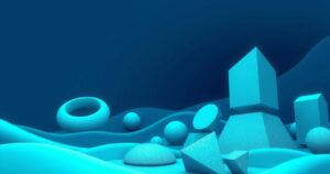 Stylized graphic of a digital landscape representing AI regulations, using cool blue and green tones, with geometric shapes.