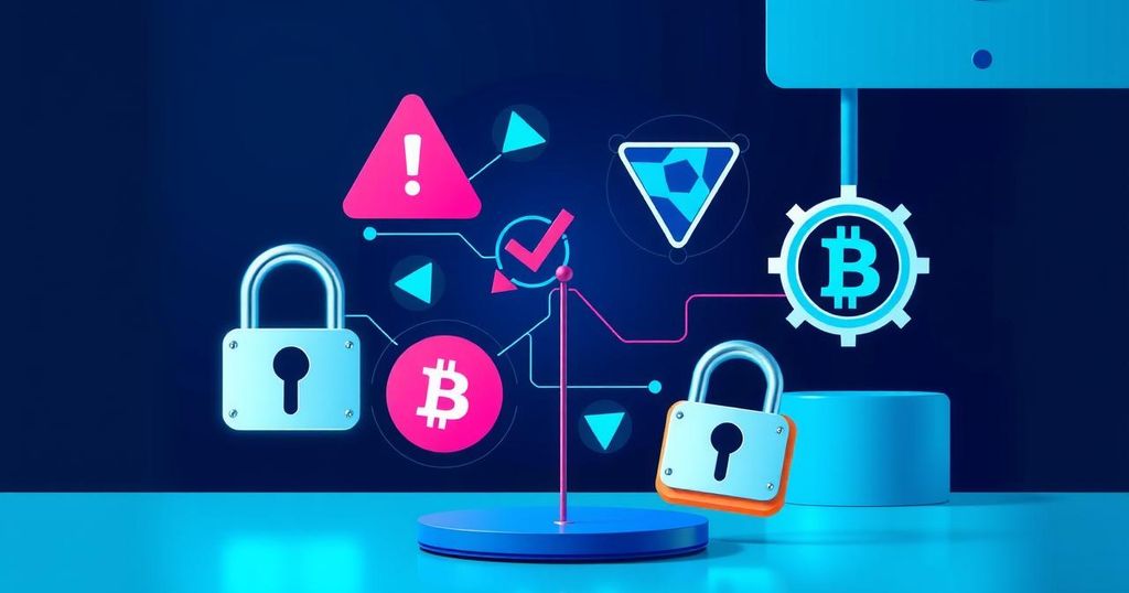 Abstract digital representation highlighting crypto scams and security threats in a futuristic style.